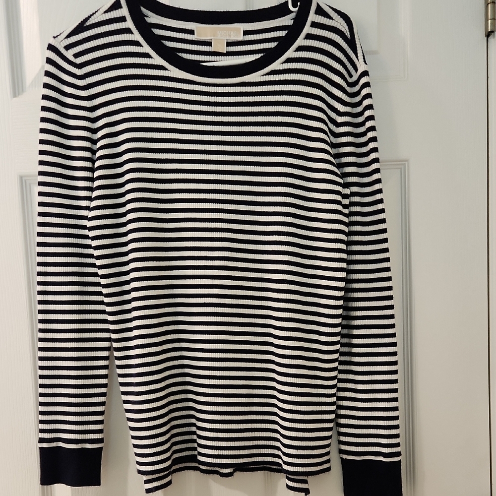 Michael Kors Classic Navy and White Striped Sweater Women's Size M
